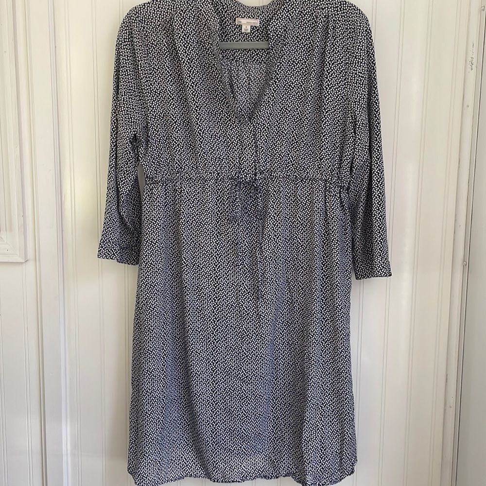 GAP navy and white geometric print V neck 3/4 sleeve high waisted shirt dress‎ S